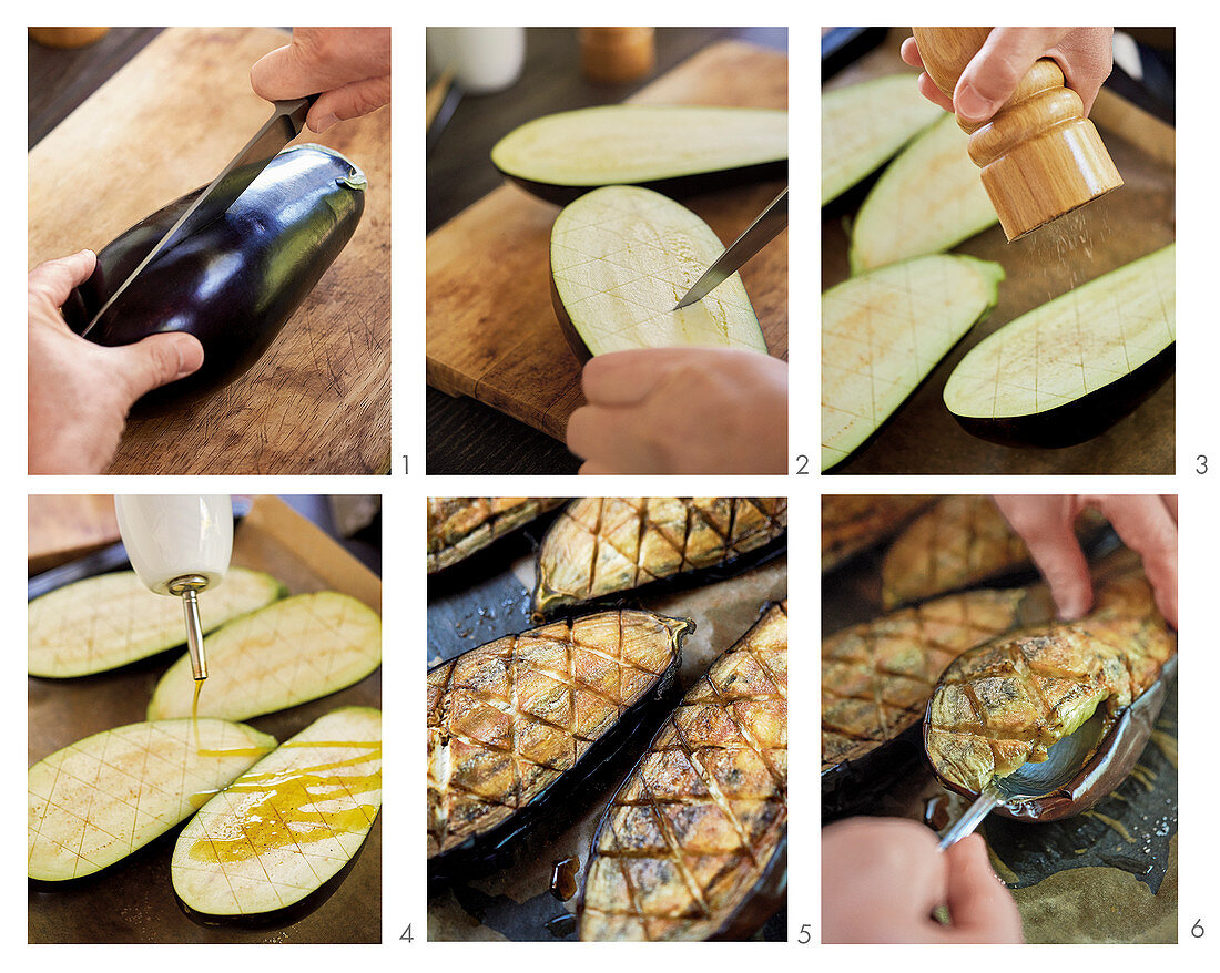 Baba ghanoush (aubergine cream) being made