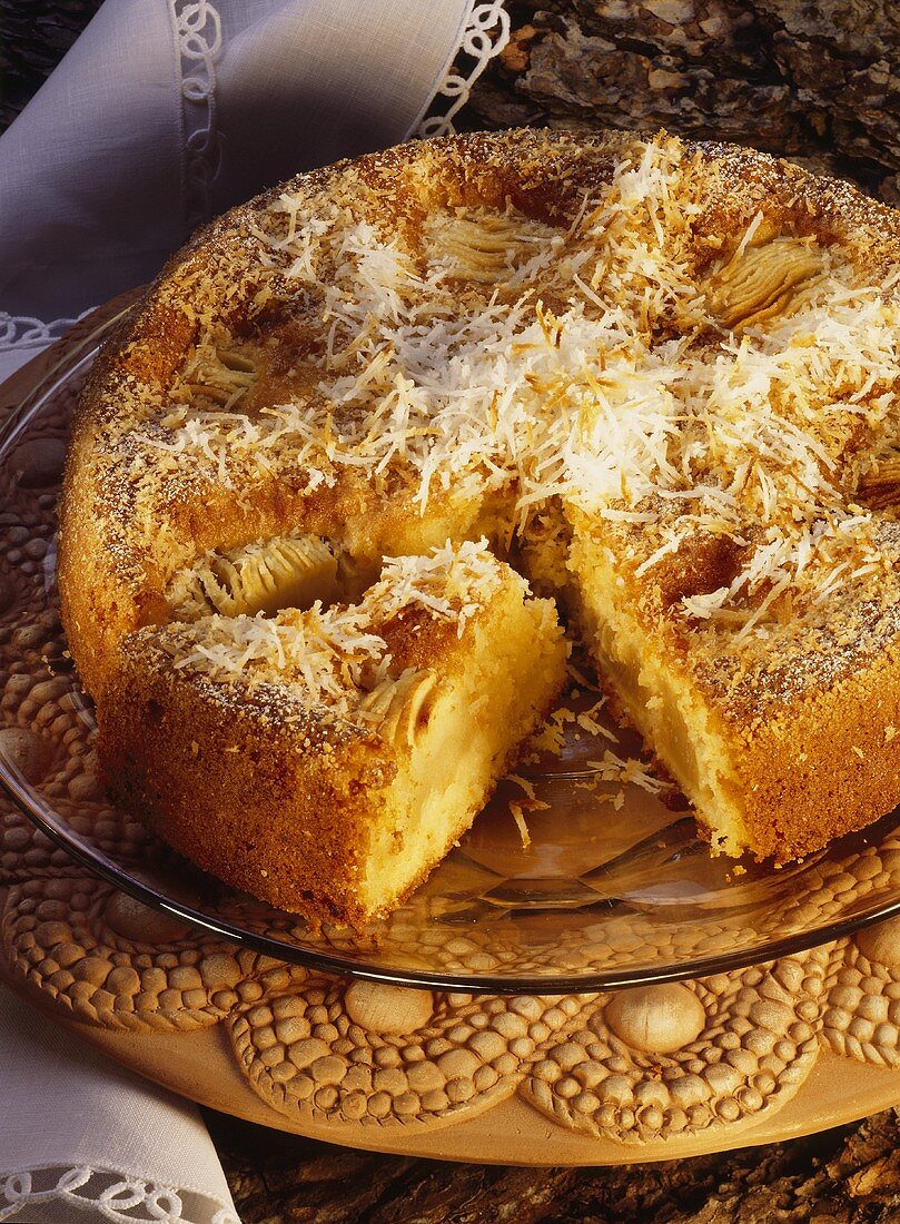 Old German apple cake with grated coconut