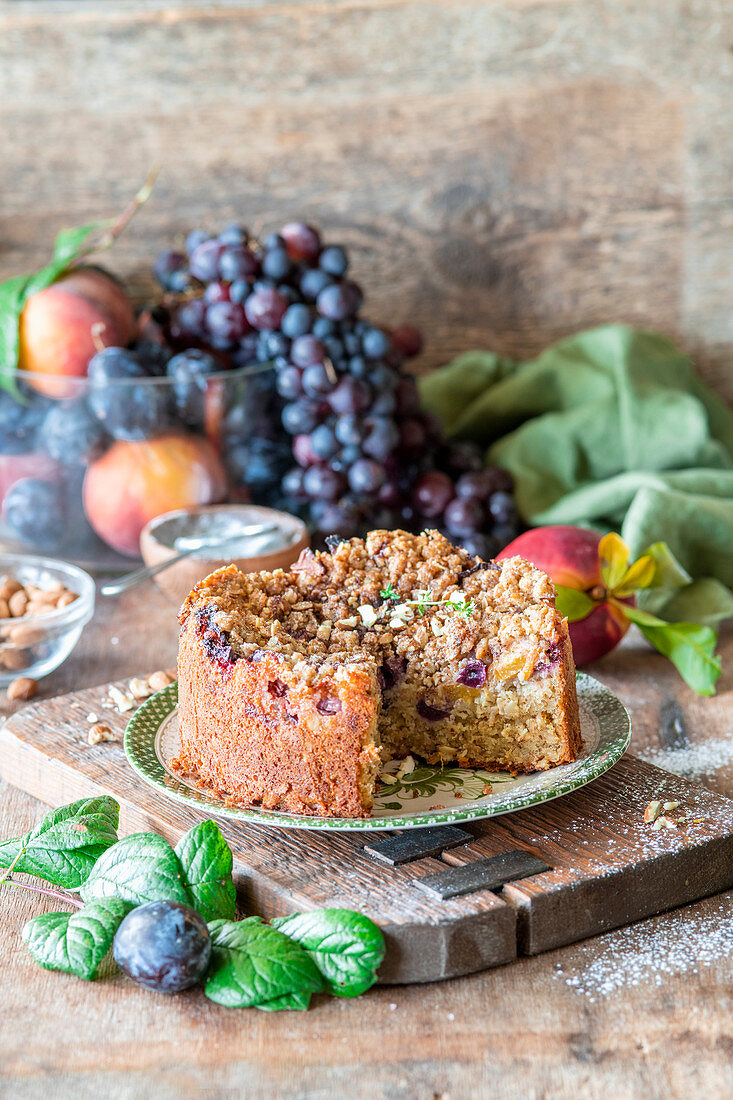 Cake with grapes and peaches