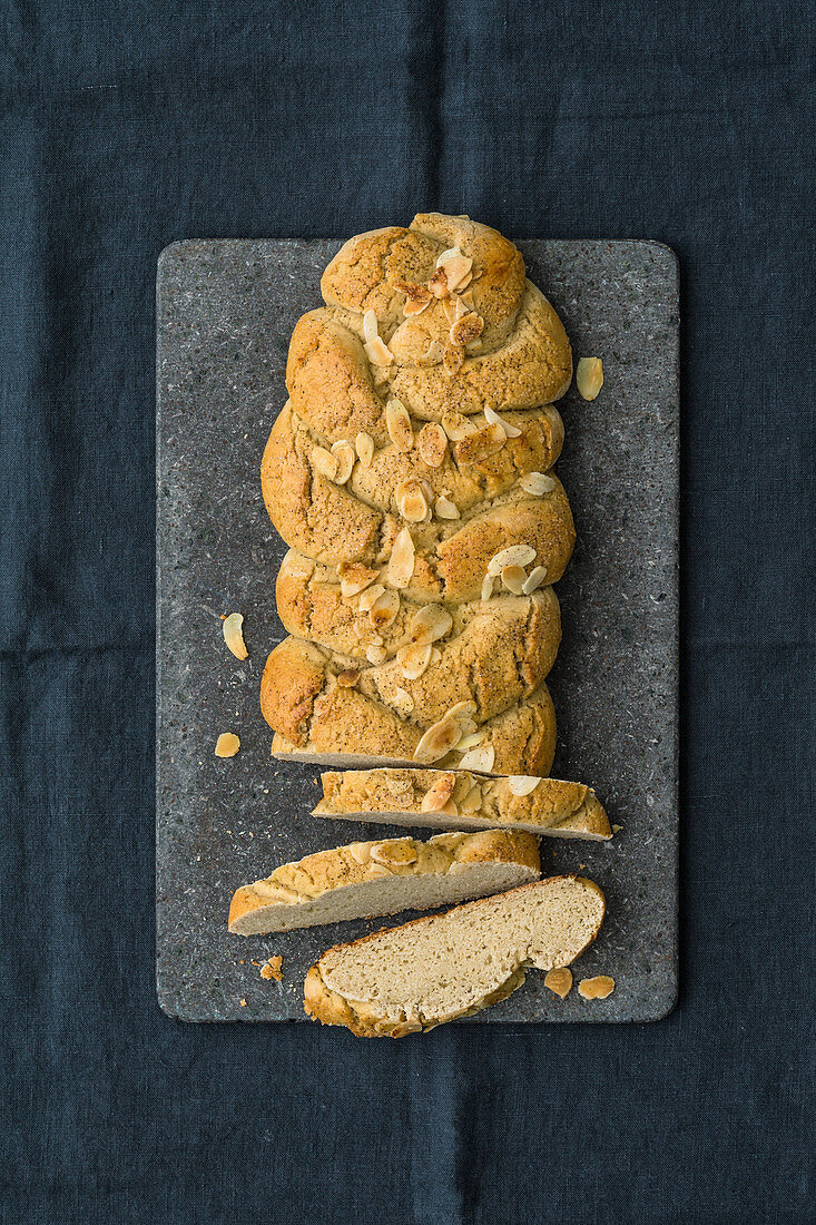 Gluten-free bread plait made from rice and amaranth flour