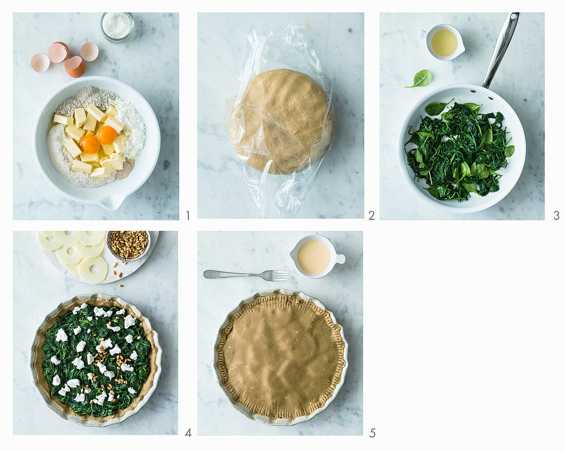 Gluten-free spinach pie being made