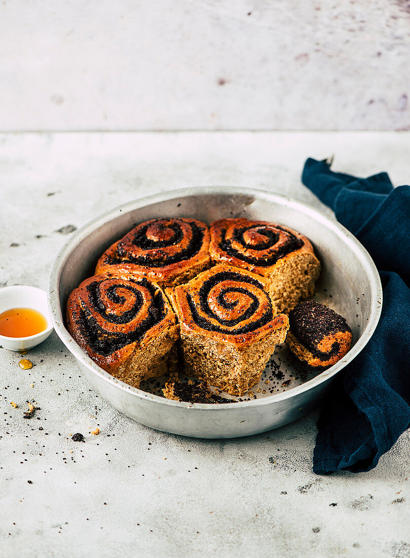 Freshly backed poppy seed buns