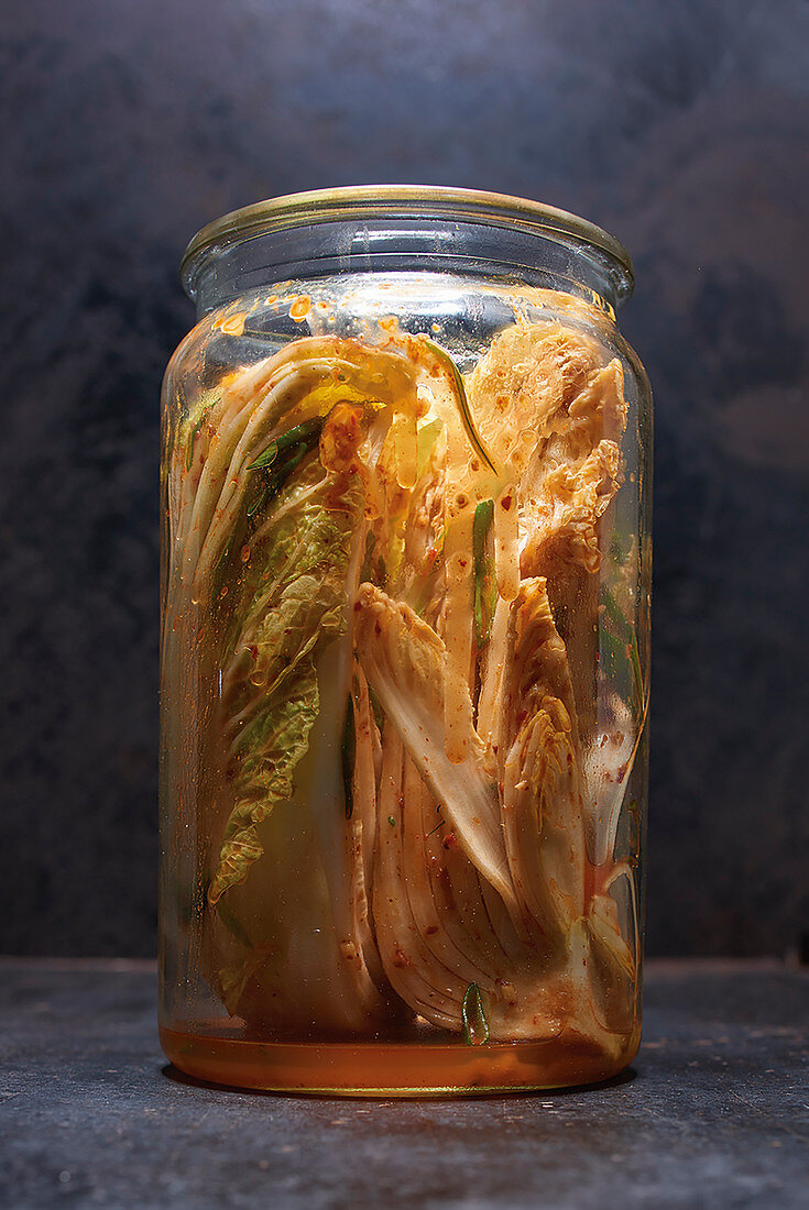 Spicy kimchi in a jar