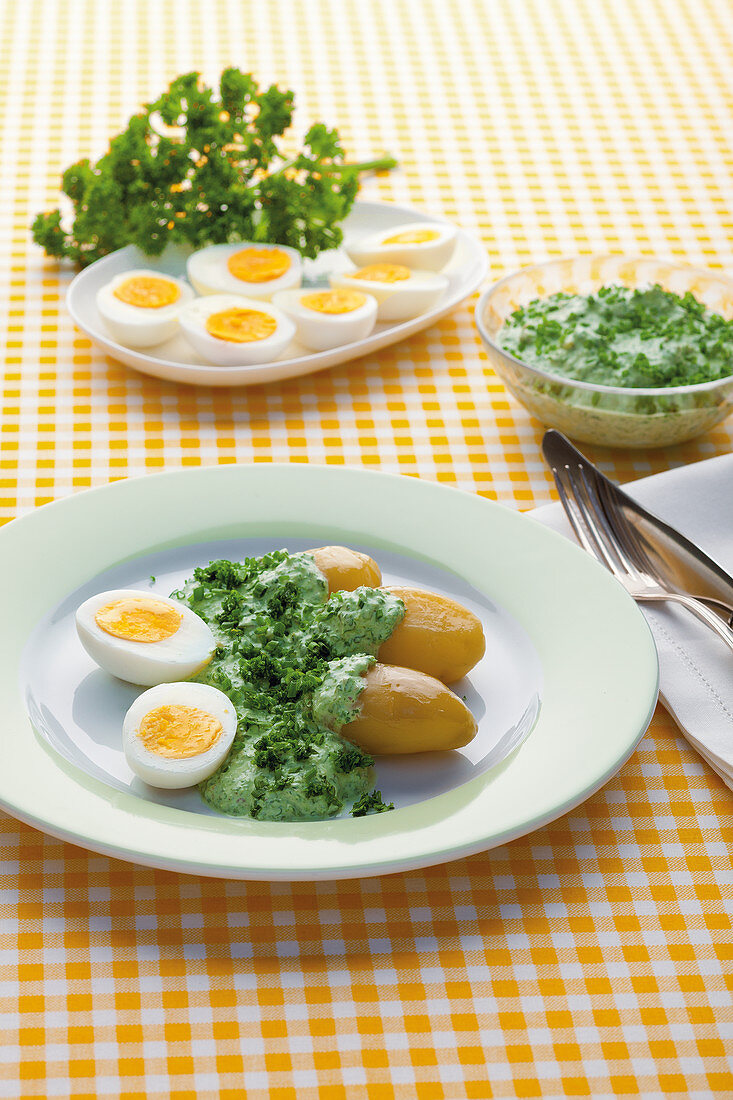 Frankfurt green sauce with hard-boiled eggs and potatoes