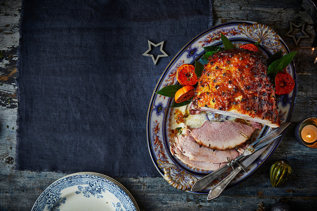 Stem ginger and mustard glazed ham