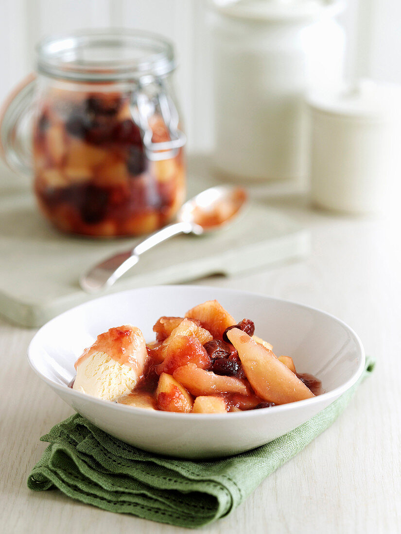 Apple pear and cherry compote