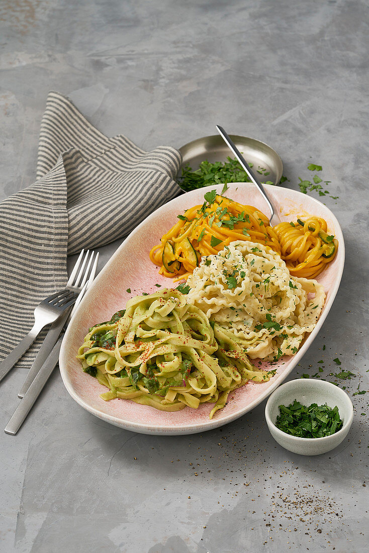 Broccoli pasta, pumpkin pasta, cauliflower pasta