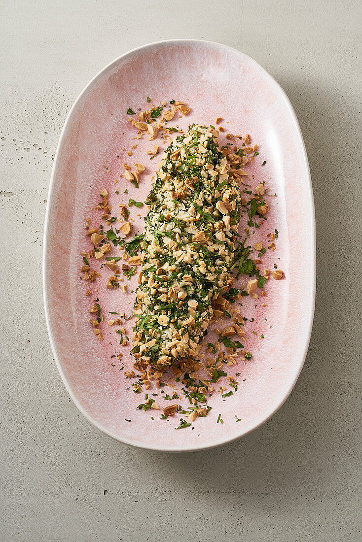 Fish with a crispy herb and almond crust