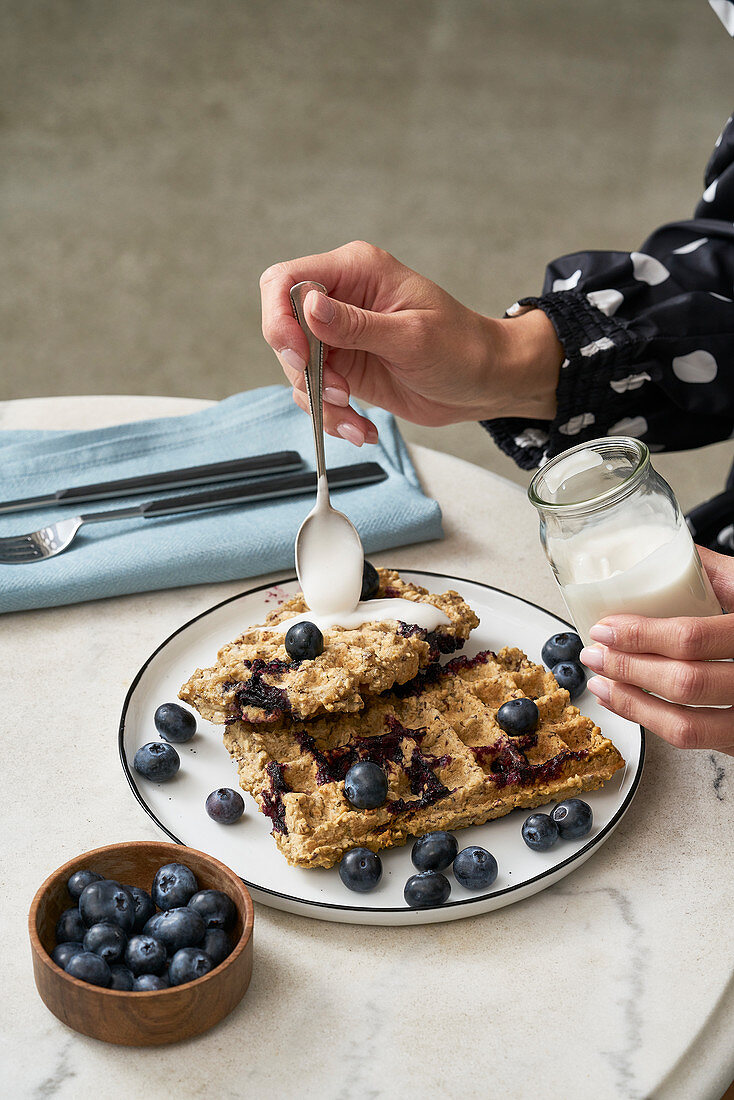 Oat waffles with blueberries