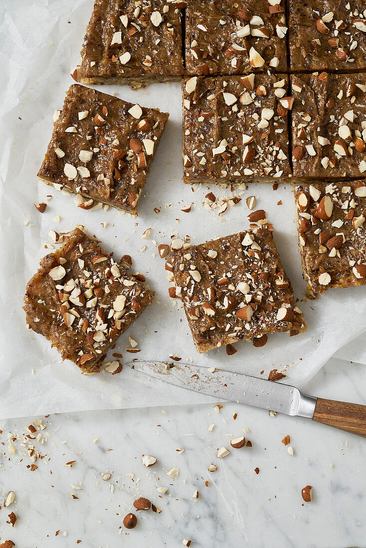Caramel slices with medjool dates and nuts