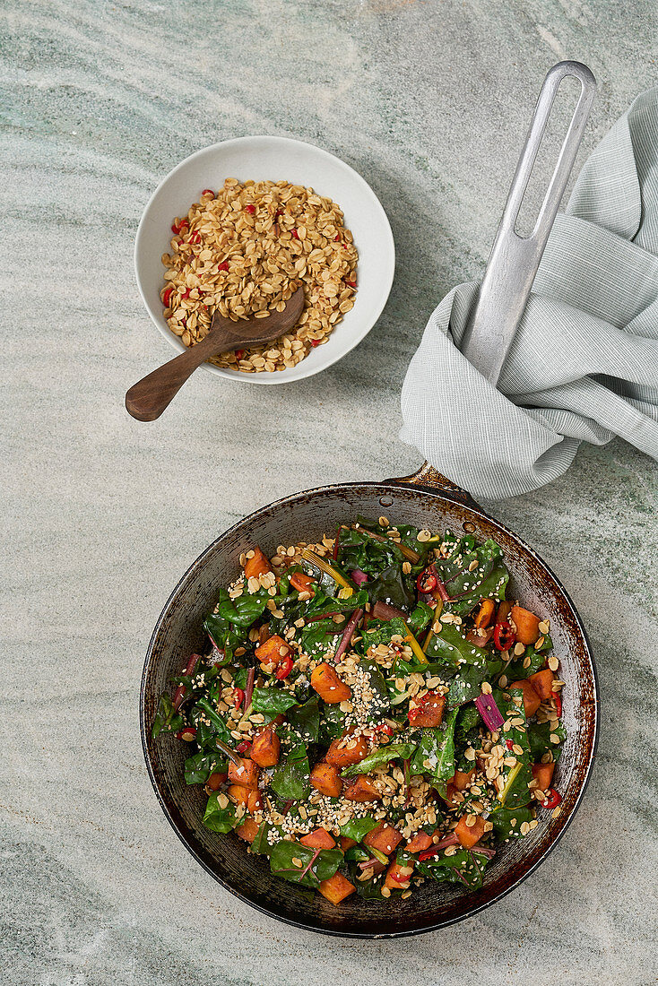 Chard and sweet potatoes with oats