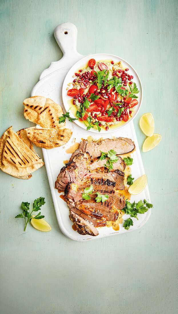 Middle eastern lamb with loaded baba ghanoush