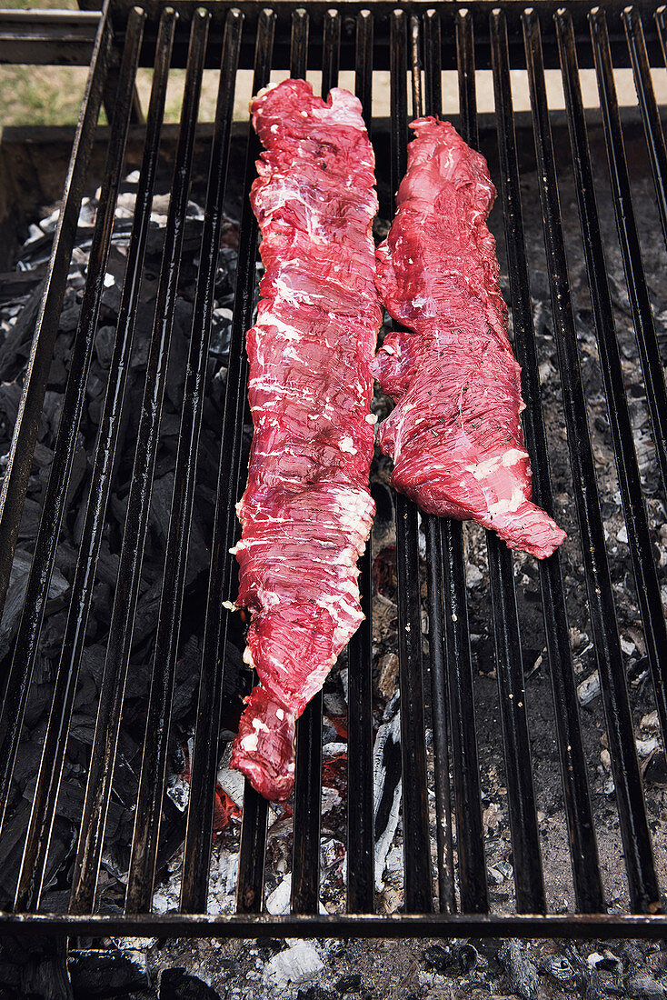 Grilling large flank steaks