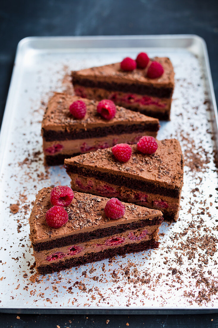 Vegan dark chocolate and raspberry cake