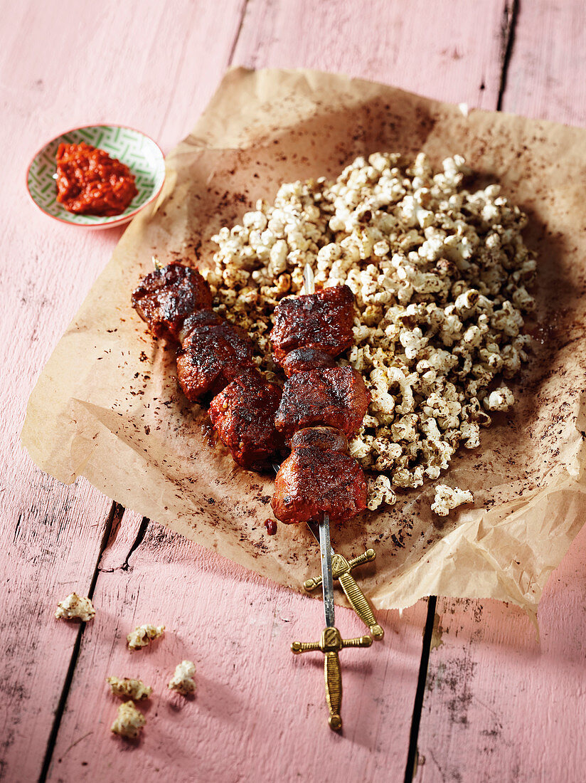 Hanger steak kebab made in a Beefer with an ajvar marinade