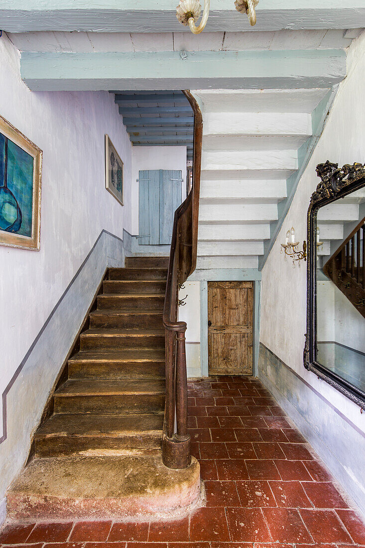 Rustic staircase in French country house