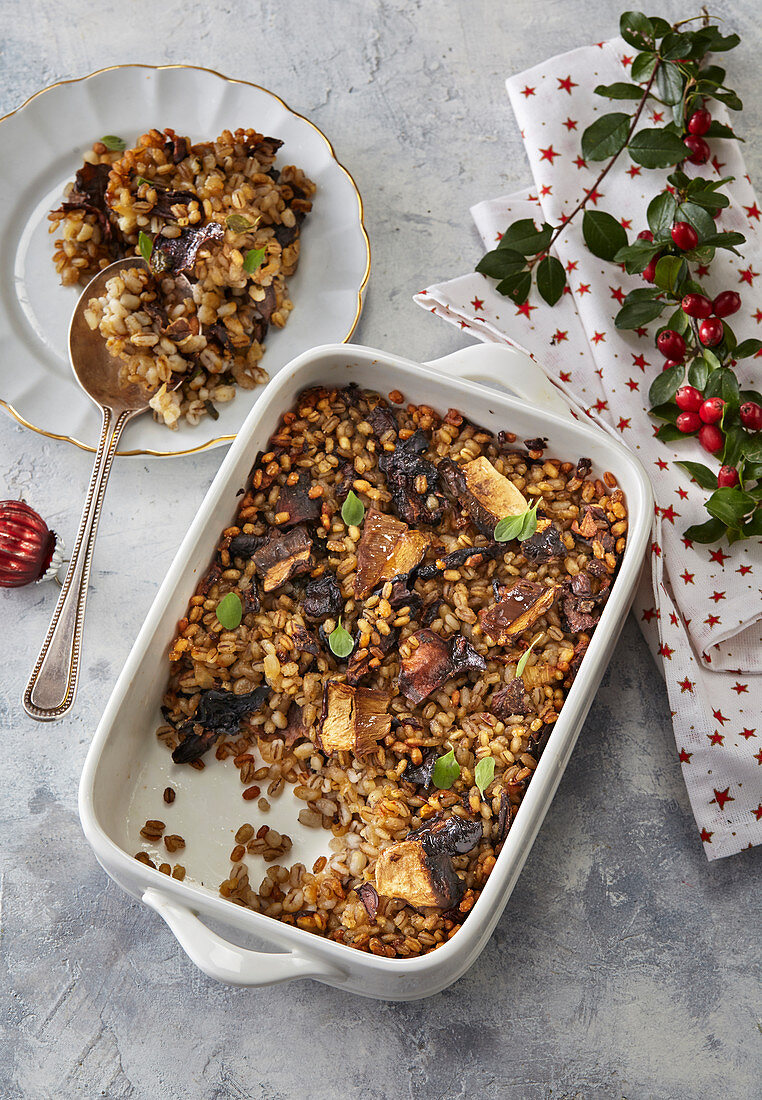 Altböhmisches Kuba (Pilz-Gerstenrisotto) zu Weihnachten