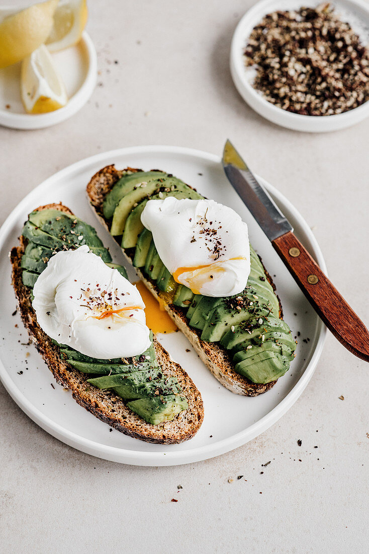 Avocado toast with a poached egg