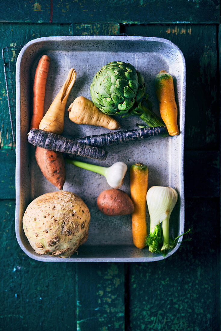 Fresh vegetables on a baking tray
