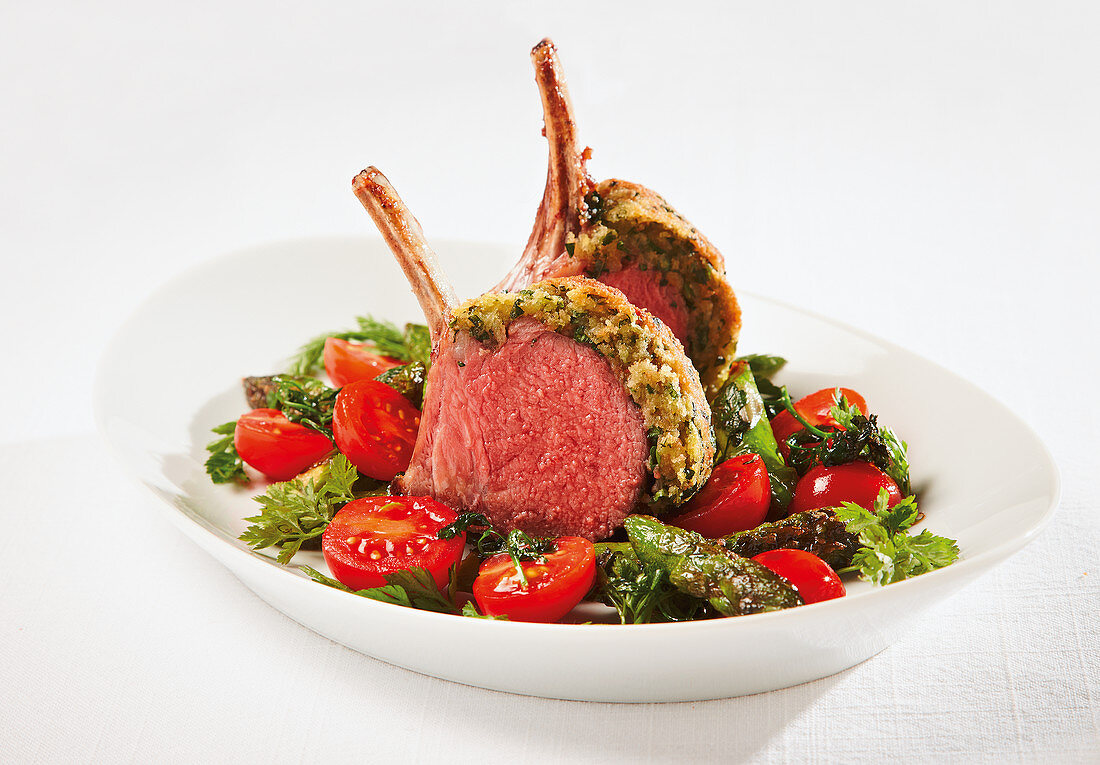 Saddle of lamb with a mozzarella and herb crust