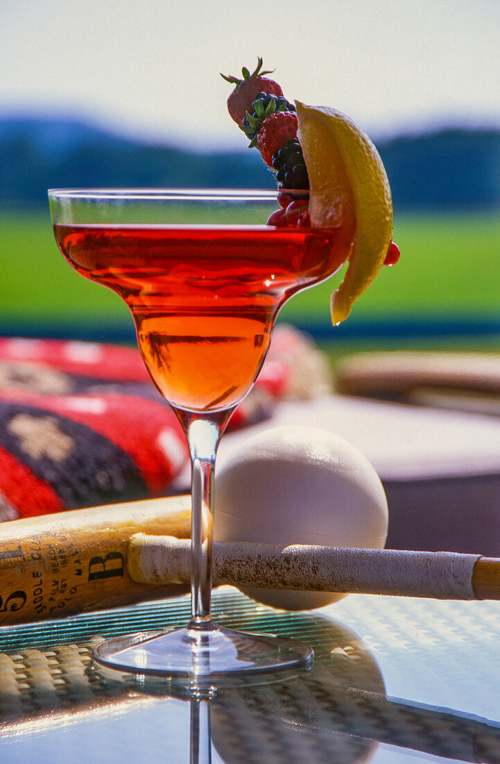 Roter Cocktail mit Beerenspiess