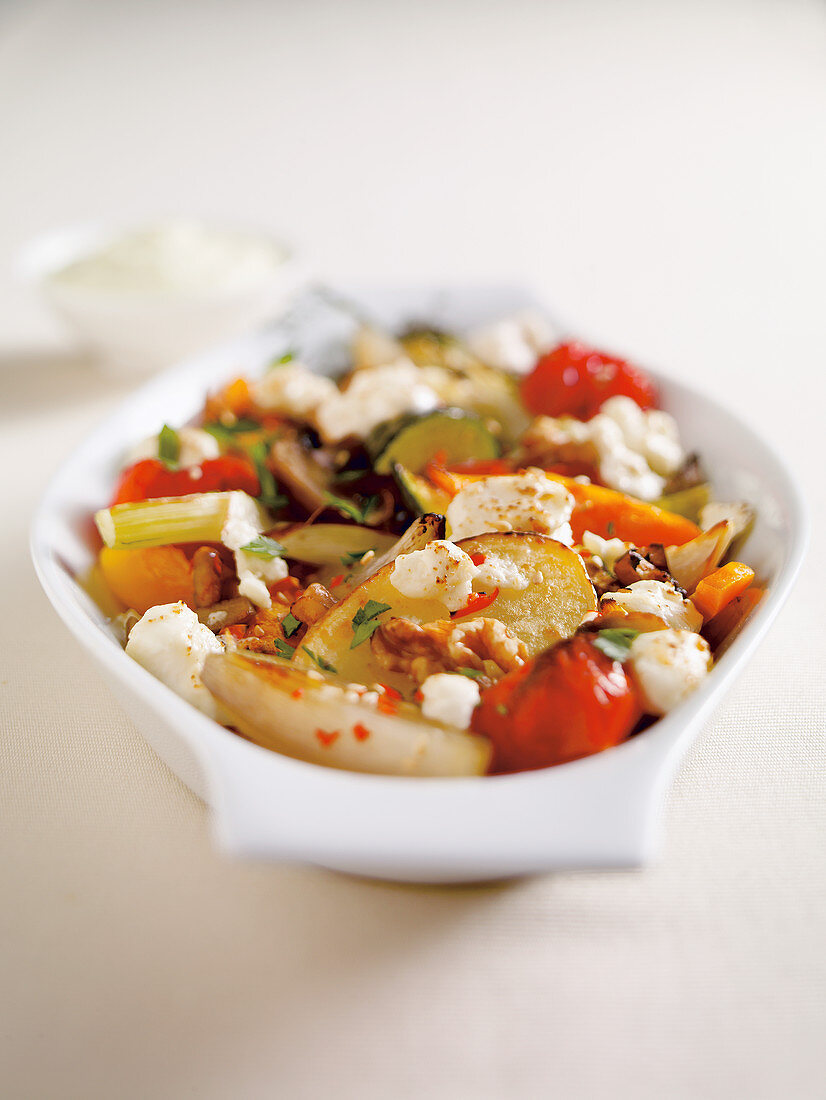 Oven-grilled vegetables with sheep's cheese