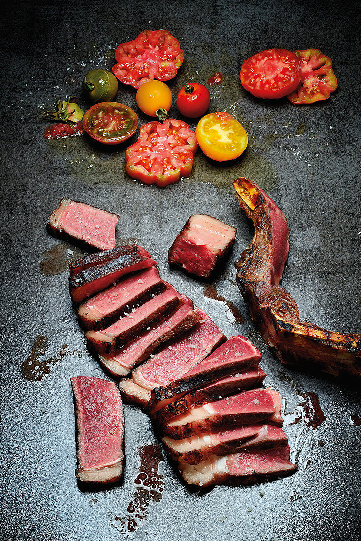 Strip Loin from Txogitxu with colorful tomato salad