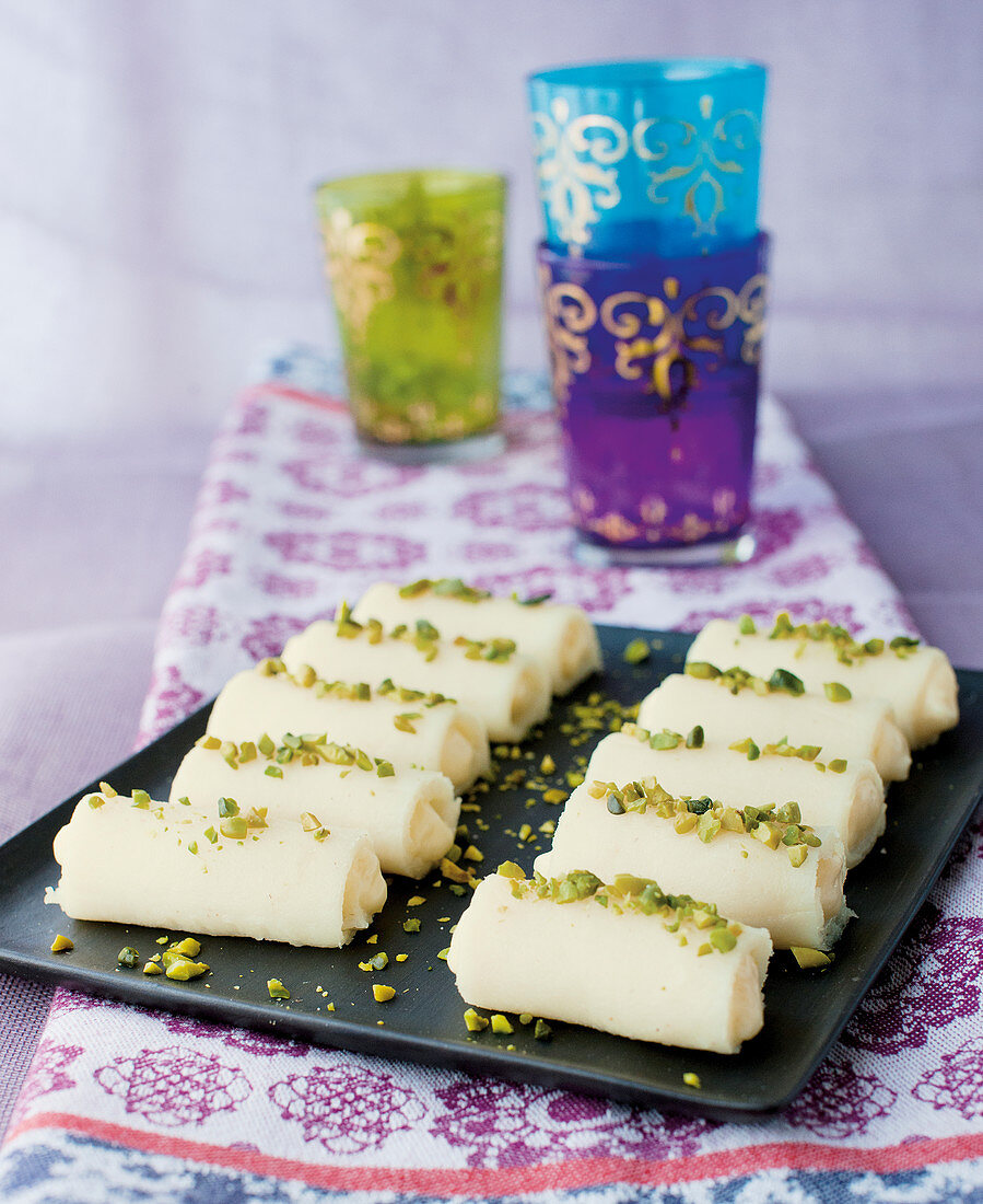 Halawet el Jibn – sweets made from mozzarella and pistachio nuts