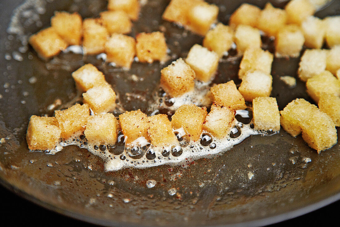 Croutons being fried