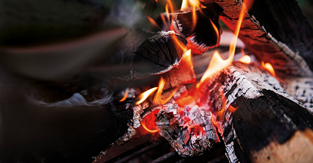Barbecue fire with flames and coal