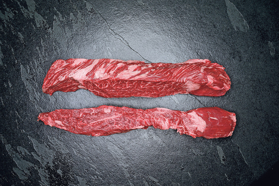 Raw beef hanger steaks