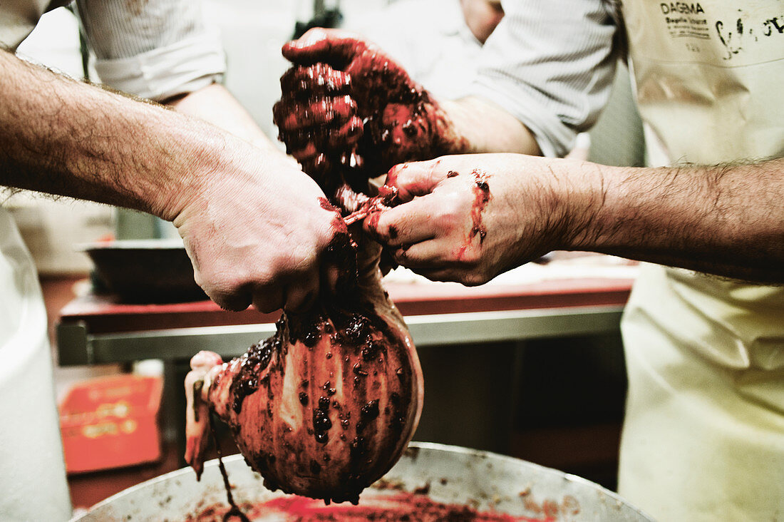 DIY slaughtering: black pudding being made