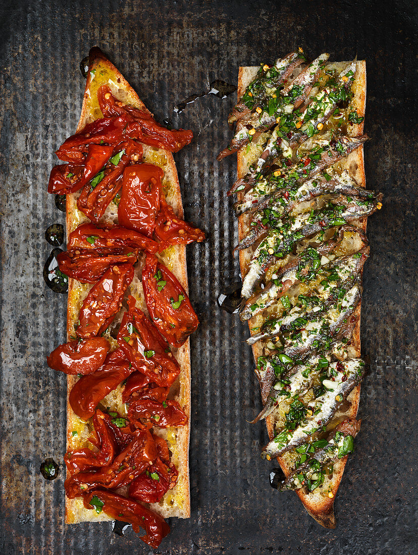 Tomato and anchovy baguette