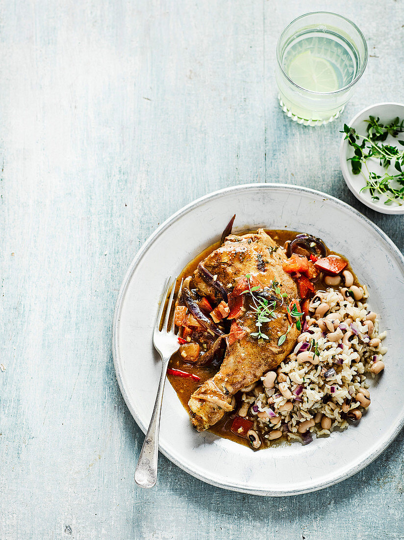 Jamaican chicken with rice and peas