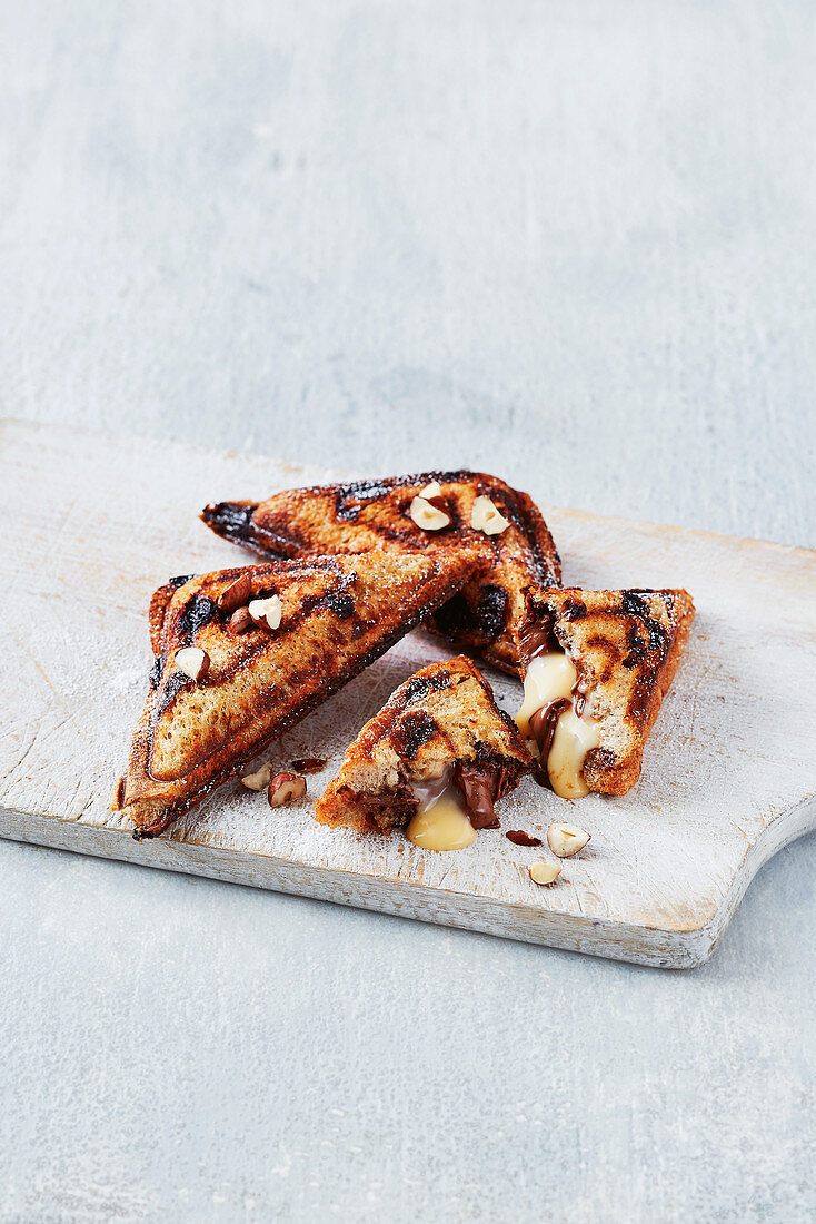 Chocolate cream, custard bread and butter pudding jaffle