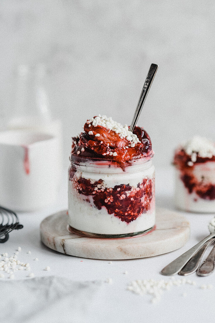 Dessert with plums and millet