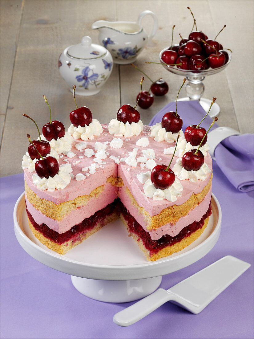Cherry cake with almond sponge