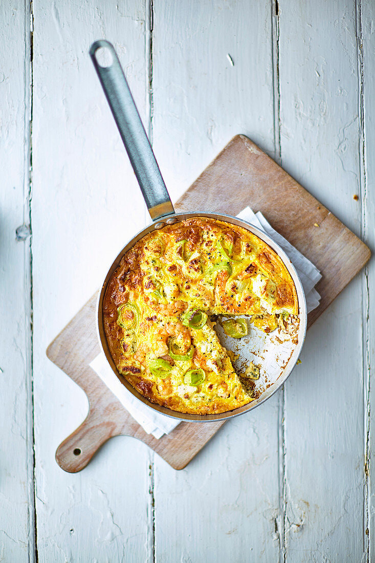 Prawn and leek frittata