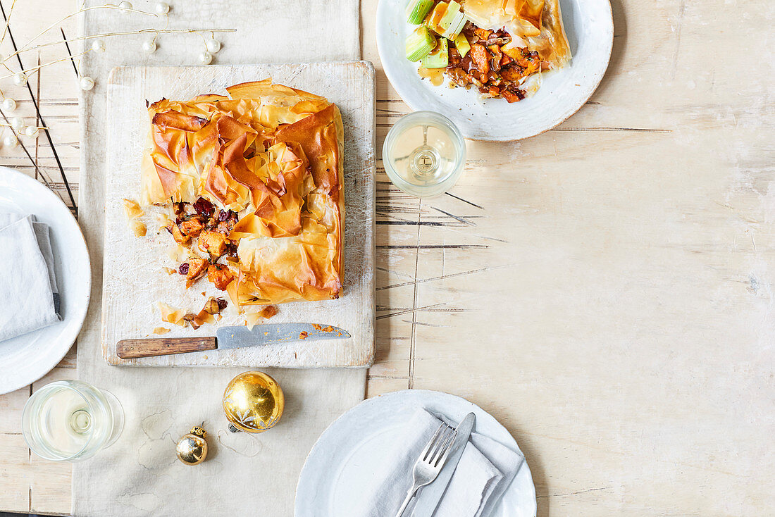 Sweet potato, sage and chestnut parcel