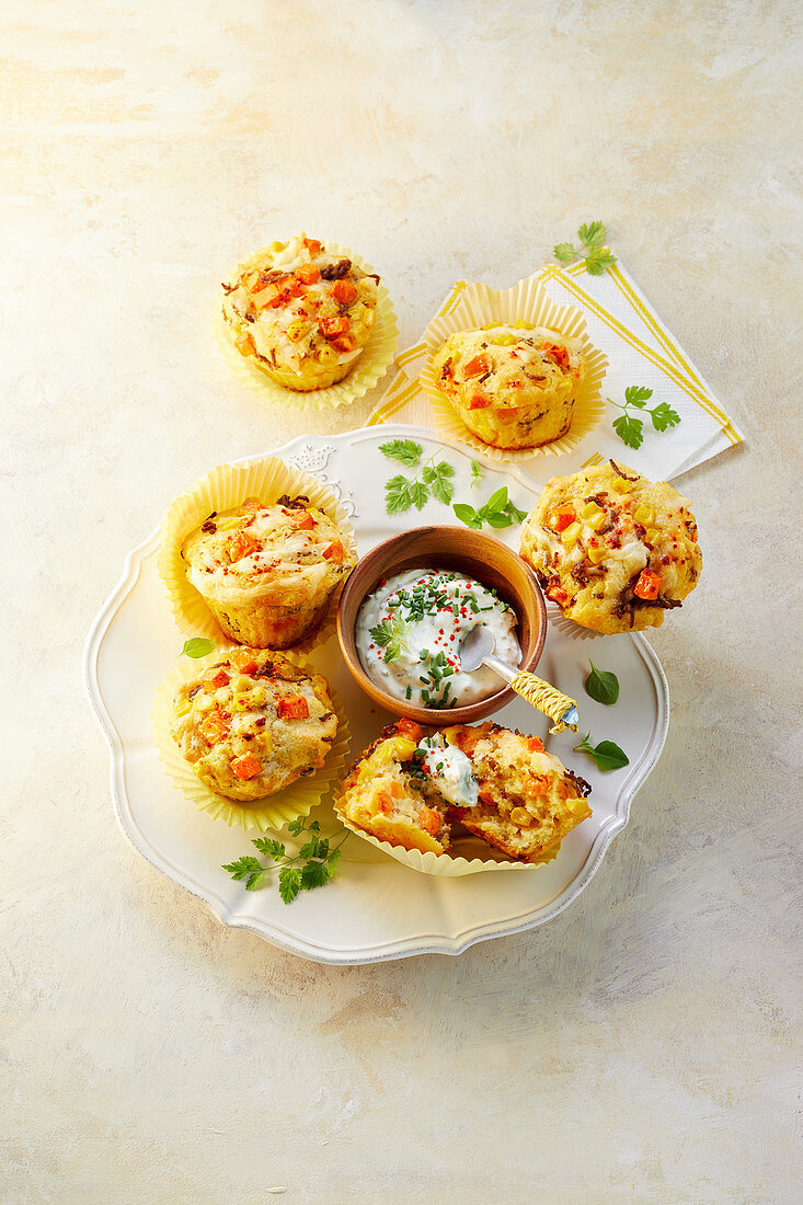 Savory sweet potato muffins with minced meat and corn