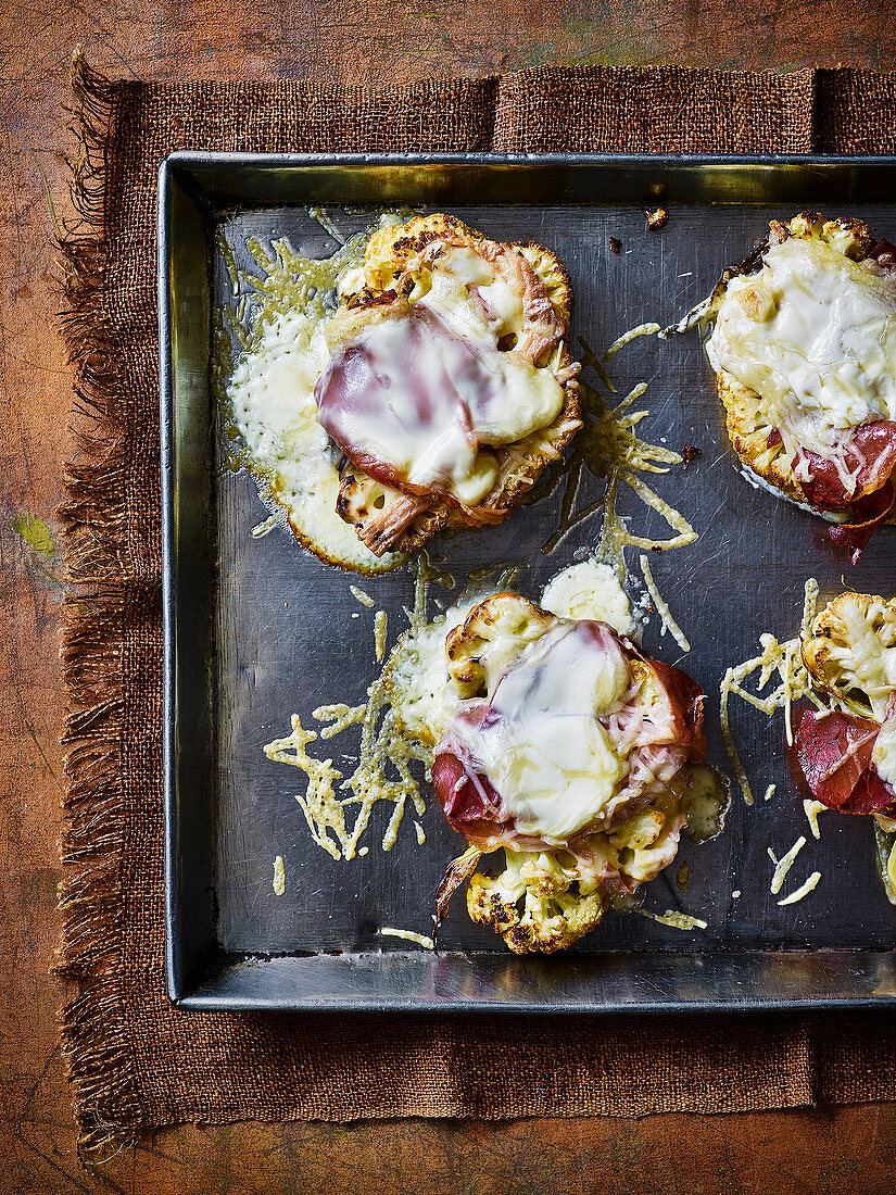 Roasted cauliflower with prosciutto and taleggio