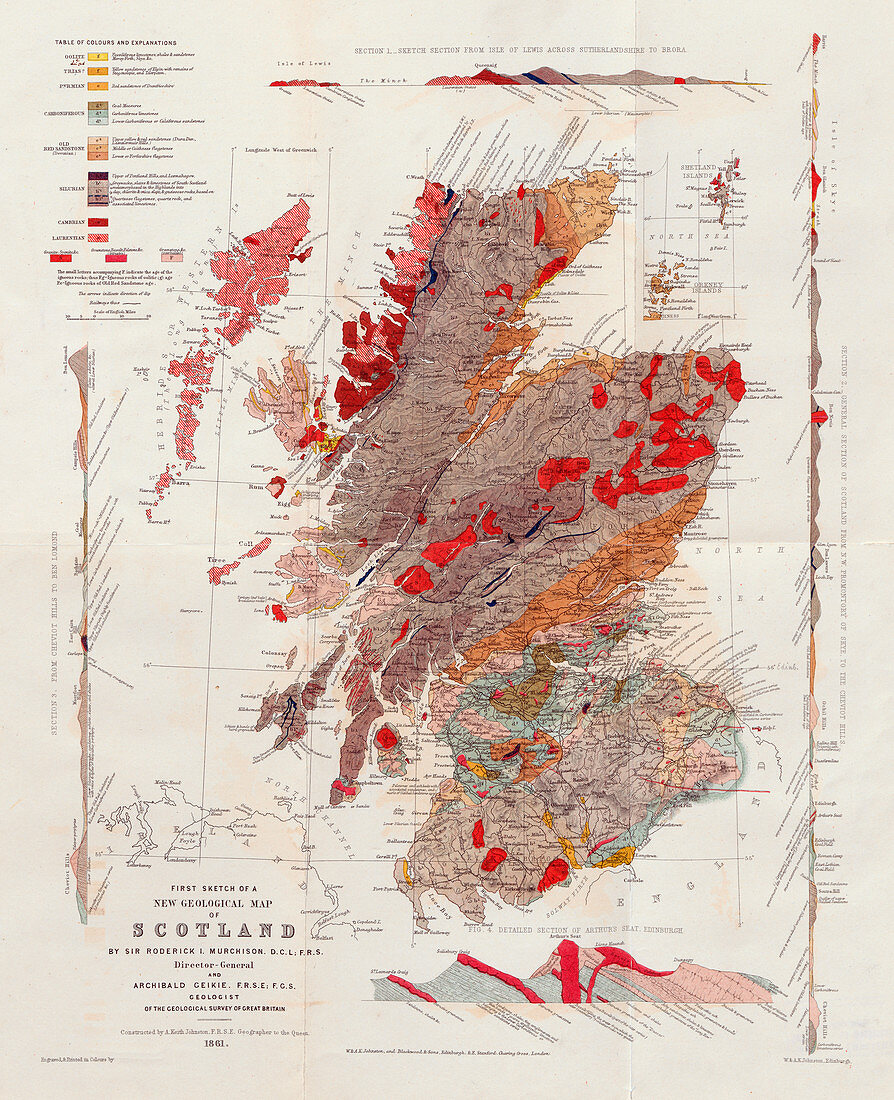 Murchison's New Geological Map of Scotland, 1861