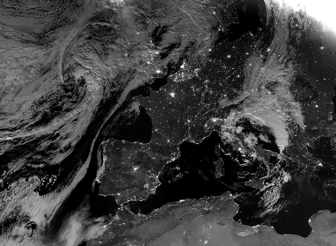 Western Europe at night, satellite image