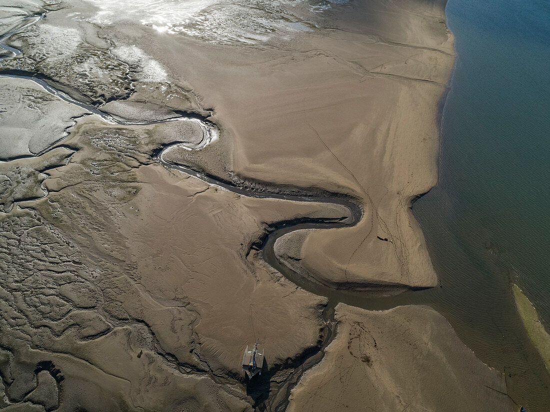 Aerial shot of The Pill River, Devon, UK
