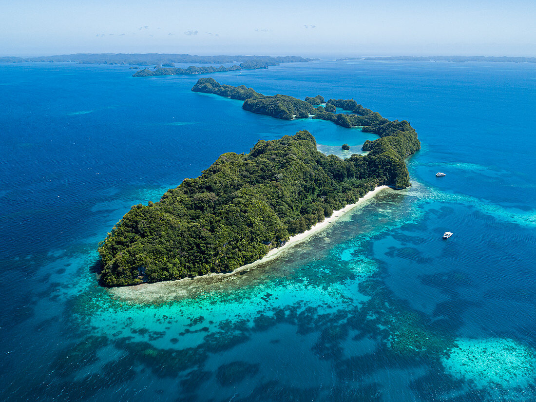 Aerial shot of Ulong island complex, Palau