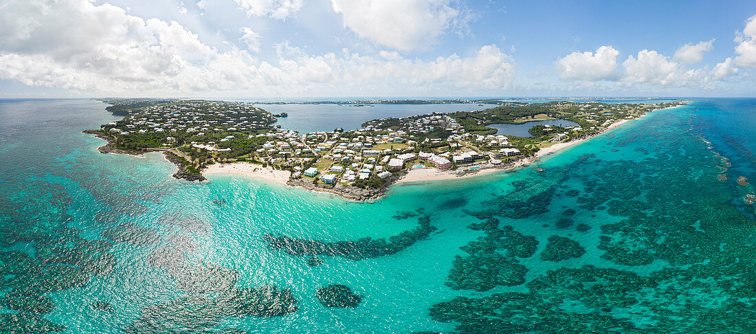 Aerial panoramic view of the south coast of Bermuda