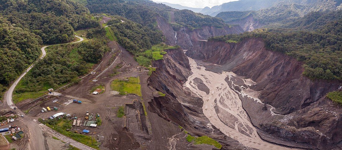 Broken oil pipeline, Coca River gorge, Ecuador, 2020