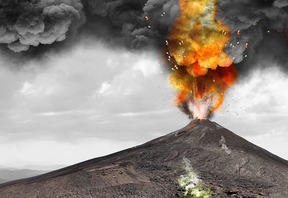 Erupting volcano, illustration