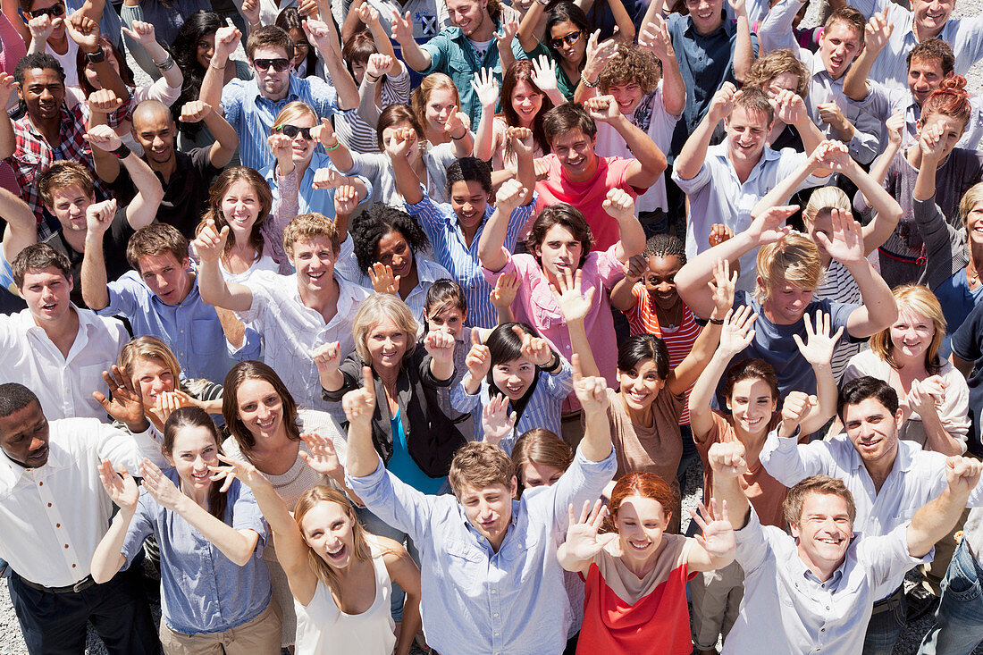 Portrait of crowd cheering