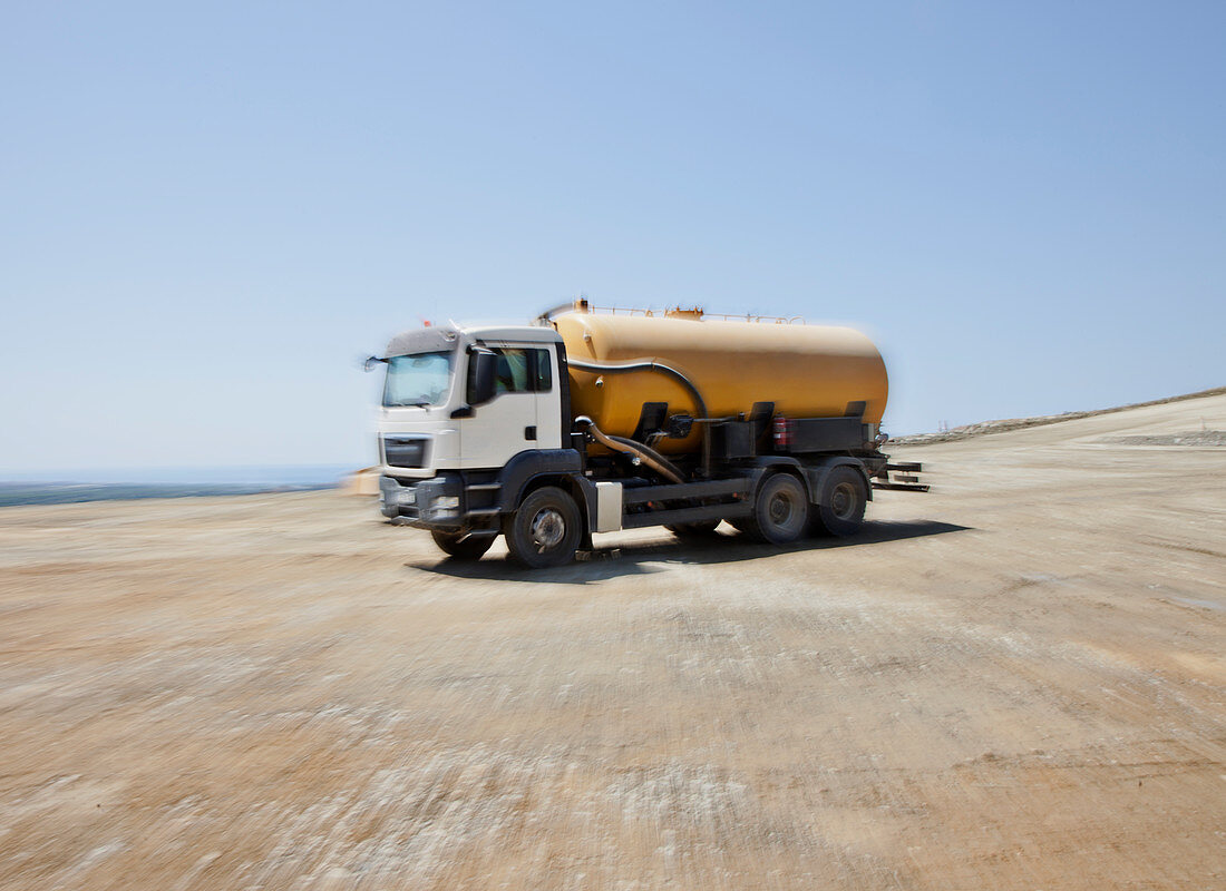 Blurred view of truck in quarry